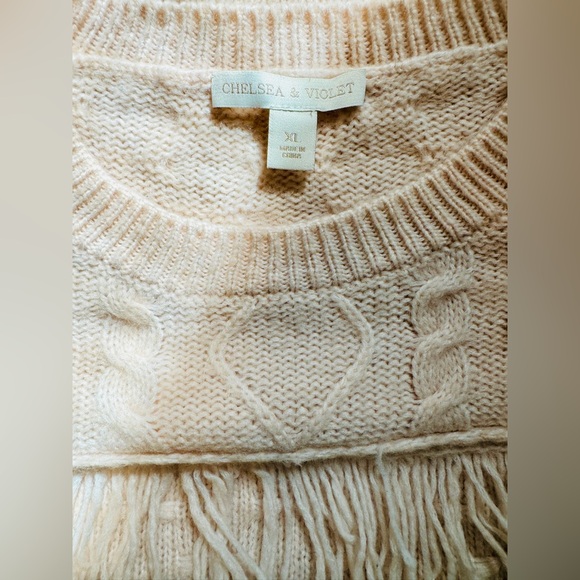CHELSEA & VIOLET Ivory Fringe Sweater Women’s Size XL 3% Wool - Picture 3 of 5